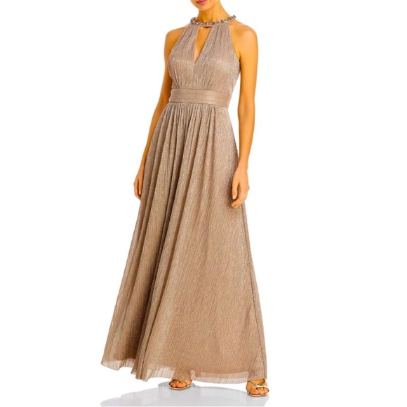 Eliza J Shimmering Cutout Halter Gown - Picture 1 of 7